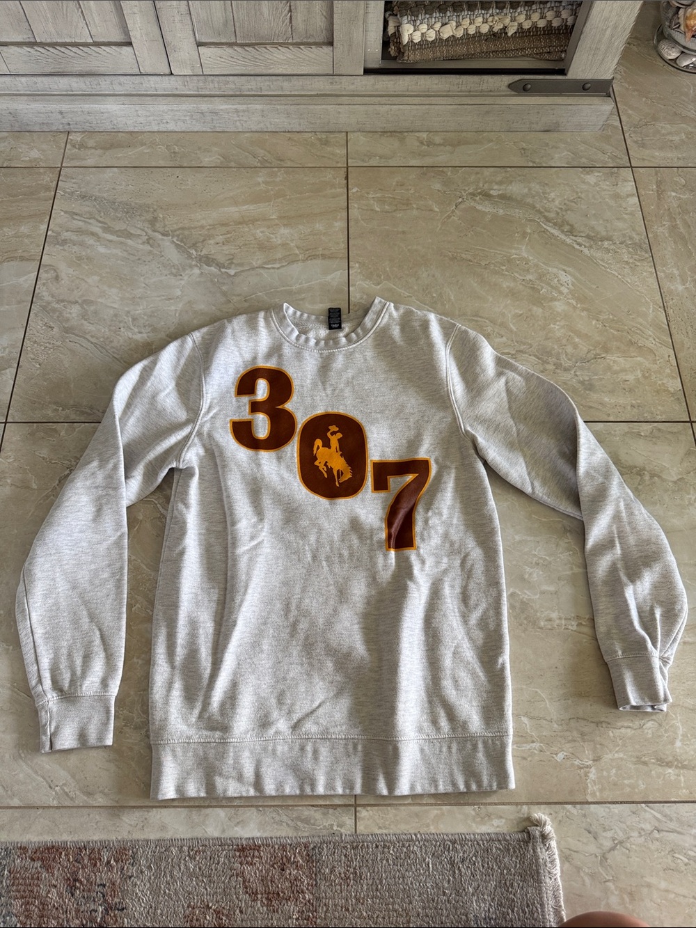 District Men's Crewneck Sweatshirt in Gray with Maroon and Gold '307' Appliqué